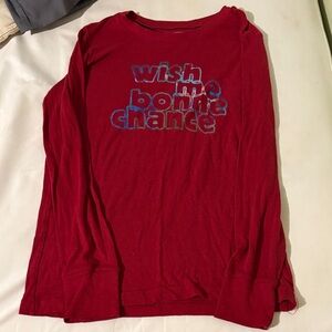 Red Long-Sleeve Graphic Tee - "Wish me bonne chance”